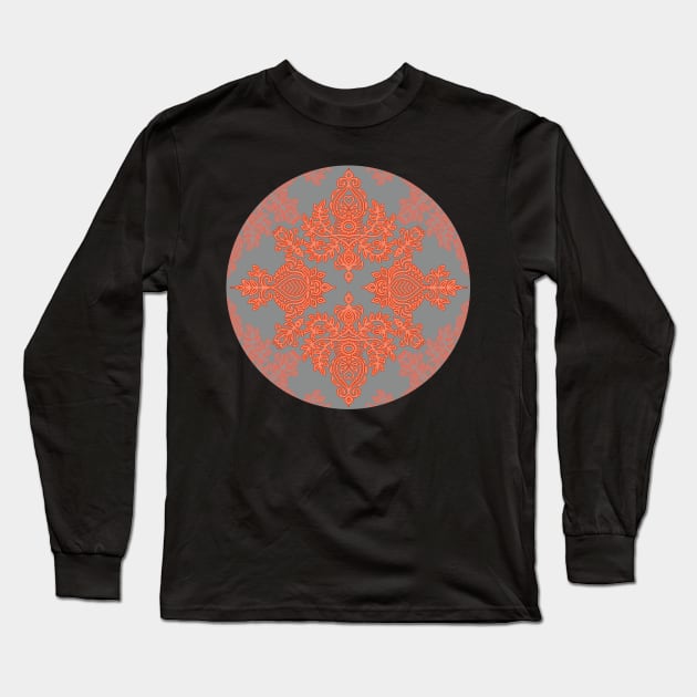 Burnt Orange, Coral & Grey doodle pattern Long Sleeve T-Shirt by micklyn